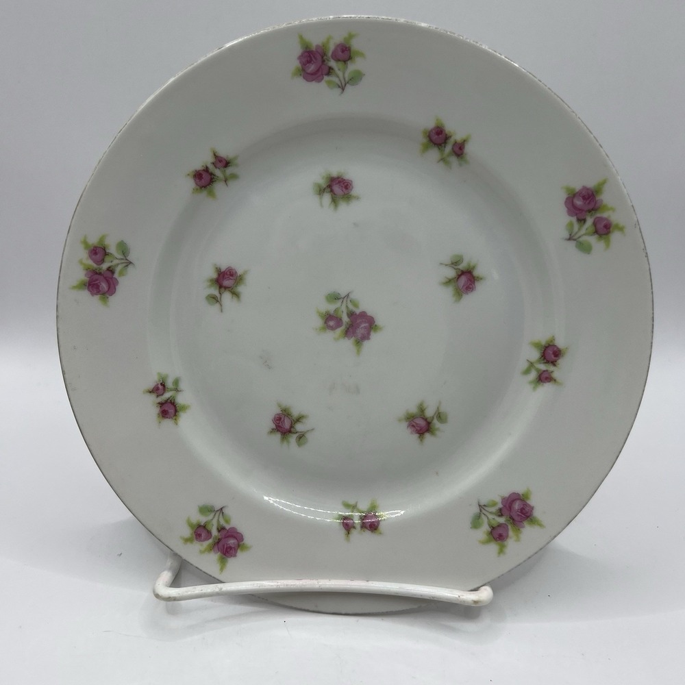 Victoria Czechoslovakia Flowered 6" Plate Pink Rose #204 Gold Rim Dessert Bread